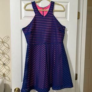 Lilly Pulitzer Navy Blue Neon Pink Megyn Crochet Dress XL